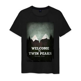 Мужская футболка хлопок с принтом Twin Peaks в Екатеринбурге, 100% хлопок | прямой крой, круглый вырез горловины, длина до линии бедер, слегка спущенное плечо. | Тематика изображения на принте: twin peaks | дэвид линч | лес | лора палмер | сова | твин пикс | туман