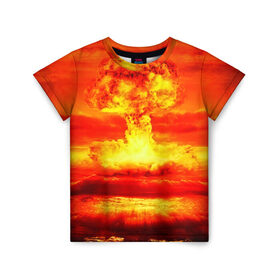 Детская футболка 3D с принтом Ядерный взрыв в Екатеринбурге, 100% гипоаллергенный полиэфир | прямой крой, круглый вырез горловины, длина до линии бедер, чуть спущенное плечо, ткань немного тянется | Тематика изображения на принте: взрыв | гриб | огонь