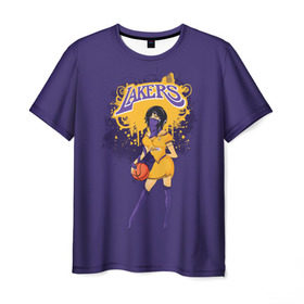 Мужская футболка 3D с принтом Lakers в Екатеринбурге, 100% полиэфир | прямой крой, круглый вырез горловины, длина до линии бедер | Тематика изображения на принте: basketball | cheerleader | girl | lakers | nba | street