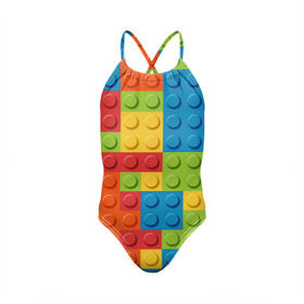 Детский купальник 3D с принтом Лего в Екатеринбурге, Полиэстер 85%, Спандекс 15% | Слитный крой, подклад по переду изделия, узкие бретели | lego | tetris | детальки | лего | разноцветные