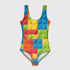 Купальник-боди 3D с принтом Лего в Екатеринбурге, 82% полиэстер, 18% эластан | Круглая горловина, круглый вырез на спине | lego | tetris | детальки | лего | разноцветные