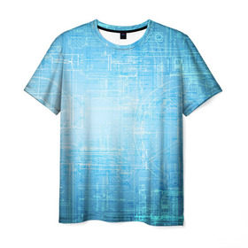 Мужская футболка 3D с принтом Сеть в Екатеринбурге, 100% полиэфир | прямой крой, круглый вырез горловины, длина до линии бедер | игры | инженер | интернет | хайтек | чертёж | электричество