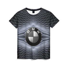 Женская футболка 3D с принтом BMW шестигранный фон в Екатеринбурге, 100% полиэфир ( синтетическое хлопкоподобное полотно) | прямой крой, круглый вырез горловины, длина до линии бедер | bmw | авто | автомобиль | блатная | бмв | бумер | бэха | геометрия | иномарка | концерн | красивая | марка немецкая | машина | прикольная | пузыри | расцветка | солдат | тачила | форм | шестигранники