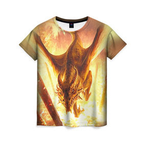 Женская футболка 3D с принтом Дракон в Екатеринбурге, 100% полиэфир ( синтетическое хлопкоподобное полотно) | прямой крой, круглый вырез горловины, длина до линии бедер | gwent | witcher | ведьмак | гвинт | геральт | дракон