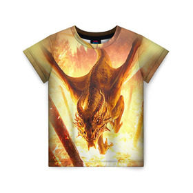 Детская футболка 3D с принтом Дракон в Екатеринбурге, 100% гипоаллергенный полиэфир | прямой крой, круглый вырез горловины, длина до линии бедер, чуть спущенное плечо, ткань немного тянется | Тематика изображения на принте: gwent | witcher | ведьмак | гвинт | геральт | дракон