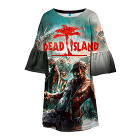 Детское платье 3D с принтом Dead island 8 в Екатеринбурге, 100% полиэстер | прямой силуэт, чуть расширенный к низу. Круглая горловина, на рукавах — воланы | Тематика изображения на принте: dead | island | repticide | zombie | дэд айлэнд | зомби | мозги