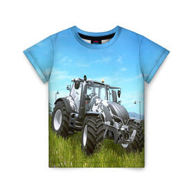 Детская футболка 3D с принтом Farming simulator 1 в Екатеринбурге, 100% гипоаллергенный полиэфир | прямой крой, круглый вырез горловины, длина до линии бедер, чуть спущенное плечо, ткань немного тянется | farming | simulator | трактор | фермер