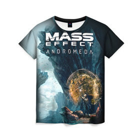 Женская футболка 3D с принтом ME Andromeda 2 в Екатеринбурге, 100% полиэфир ( синтетическое хлопкоподобное полотно) | прямой крой, круглый вырез горловины, длина до линии бедер | andromeda | effect | андромеда | массб эффект | эфект