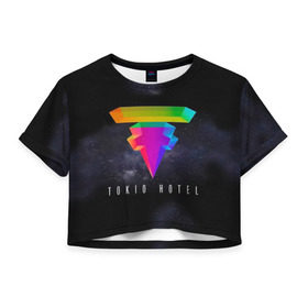 Женская футболка 3D укороченная с принтом Tokio Hotel в Екатеринбурге, 100% полиэстер | круглая горловина, длина футболки до линии талии, рукава с отворотами | 2017 | dream machine | tokio hotel | билл каулитц | георг листинг | густав шефер | токийский отель | том каулиц