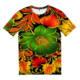 Мужская футболка 3D с принтом Flowers в Екатеринбурге, 100% полиэфир | прямой крой, круглый вырез горловины, длина до линии бедер | 