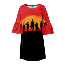Детское платье 3D с принтом Red Dead Redemption 2 в Екатеринбурге, 100% полиэстер | прямой силуэт, чуть расширенный к низу. Круглая горловина, на рукавах — воланы | Тематика изображения на принте: rdr | red dead redemption 2