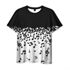 Мужская футболка 3D с принтом Поглощение музыкой в Екатеринбурге, 100% полиэфир | прямой крой, круглый вырез горловины, длина до линии бедер | абстракция | арт | дизайн | музыка | ноты | ритм