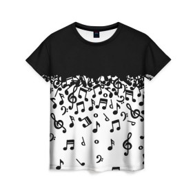 Женская футболка 3D с принтом Поглощение музыкой в Екатеринбурге, 100% полиэфир ( синтетическое хлопкоподобное полотно) | прямой крой, круглый вырез горловины, длина до линии бедер | абстракция | арт | дизайн | музыка | ноты | ритм