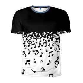 Мужская футболка 3D спортивная с принтом Поглощение музыкой в Екатеринбурге, 100% полиэстер с улучшенными характеристиками | приталенный силуэт, круглая горловина, широкие плечи, сужается к линии бедра | абстракция | арт | дизайн | музыка | ноты | ритм