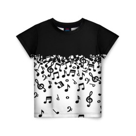 Детская футболка 3D с принтом Поглощение музыкой в Екатеринбурге, 100% гипоаллергенный полиэфир | прямой крой, круглый вырез горловины, длина до линии бедер, чуть спущенное плечо, ткань немного тянется | Тематика изображения на принте: абстракция | арт | дизайн | музыка | ноты | ритм