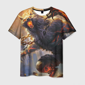 Мужская футболка 3D с принтом Оборотень в Екатеринбурге, 100% полиэфир | прямой крой, круглый вырез горловины, длина до линии бедер | волк | оборотень | огонь | руины | цепи