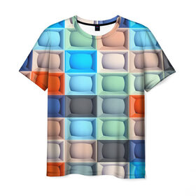 Мужская футболка 3D с принтом Квадратики в Екатеринбурге, 100% полиэфир | прямой крой, круглый вырез горловины, длина до линии бедер | квадраты | текстуры | фигуры
