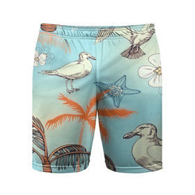 Мужские шорты 3D спортивные с принтом Морской стиль в Екатеринбурге,  |  | арт | море | пальмы | природа | птицы | цветные | цветы | чайки | яркие