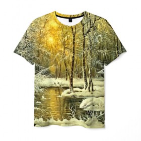 Мужская футболка 3D с принтом Сказочная зима в Екатеринбурге, 100% полиэфир | прямой крой, круглый вырез горловины, длина до линии бедер | верхушки | вершины | горы | ели | ёлки | ёлочки | зима | красота | лес | небо | облака | пасмурно | пейзаж | сказка | сказочно | снег | сугробы | тени | тучи | холмы | чудесно