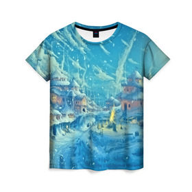 Женская футболка 3D с принтом Зимний городок в Екатеринбурге, 100% полиэфир ( синтетическое хлопкоподобное полотно) | прямой крой, круглый вырез горловины, длина до линии бедер | Тематика изображения на принте: ночь | пейзаж | снег