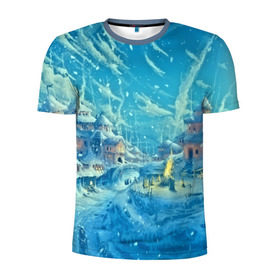 Мужская футболка 3D спортивная с принтом Зимний городок в Екатеринбурге, 100% полиэстер с улучшенными характеристиками | приталенный силуэт, круглая горловина, широкие плечи, сужается к линии бедра | Тематика изображения на принте: ночь | пейзаж | снег