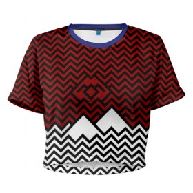 Женская футболка 3D укороченная с принтом Твин Пикс. Минимализм в Екатеринбурге, 100% полиэстер | круглая горловина, длина футболки до линии талии, рукава с отворотами | peaks | twin | twin peaks | горы | лес | сериал | сова | узор