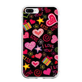 Чехол для iPhone 7Plus/8 Plus матовый с принтом Love в Екатеринбурге, Силикон | Область печати: задняя сторона чехла, без боковых панелей | kiss | love | звезды | любовь | подарок | поцелуй | сердце | цветы