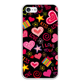 Чехол для iPhone 5/5S матовый с принтом Love в Екатеринбурге, Силикон | Область печати: задняя сторона чехла, без боковых панелей | kiss | love | звезды | любовь | подарок | поцелуй | сердце | цветы