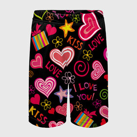 Детские спортивные шорты 3D с принтом Love в Екатеринбурге,  100% полиэстер
 | пояс оформлен широкой мягкой резинкой, ткань тянется
 | kiss | love | звезды | любовь | подарок | поцелуй | сердце | цветы
