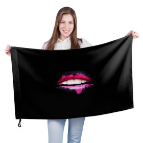 Флаг 3D с принтом Губы в Екатеринбурге, 100% полиэстер | плотность ткани — 95 г/м2, размер — 67 х 109 см. Принт наносится с одной стороны | lips | teeth | губы | зубы | краска | помада