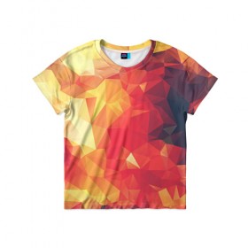 Детская футболка 3D с принтом Низкополигональная текстура в Екатеринбурге, 100% гипоаллергенный полиэфир | прямой крой, круглый вырез горловины, длина до линии бедер, чуть спущенное плечо, ткань немного тянется | lowpoly | желтый красный | оранжевый | полигон | полигоны | текстура