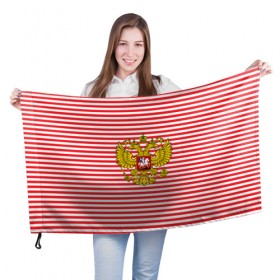 Флаг 3D с принтом Тельняшка ВВ и герб РФ в Екатеринбурге, 100% полиэстер | плотность ткани — 95 г/м2, размер — 67 х 109 см. Принт наносится с одной стороны | красный | полосатый