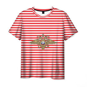 Мужская футболка 3D с принтом Тельняшка ВВ и герб МВД в Екатеринбурге, 100% полиэфир | прямой крой, круглый вырез горловины, длина до линии бедер | Тематика изображения на принте: красный | мвд | омон | спецназ