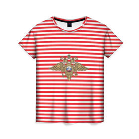 Женская футболка 3D с принтом Тельняшка ВВ и герб МВД в Екатеринбурге, 100% полиэфир ( синтетическое хлопкоподобное полотно) | прямой крой, круглый вырез горловины, длина до линии бедер | красный | мвд | омон | спецназ