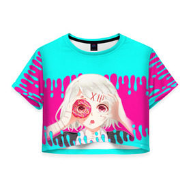 Женская футболка 3D укороченная с принтом Tokyo Ghoul в Екатеринбурге, 100% полиэстер | круглая горловина, длина футболки до линии талии, рукава с отворотами | anime | ghoul | tokyo | tokyo ghoul | гуль