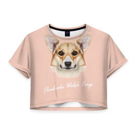 Женская футболка 3D укороченная с принтом Корги в Екатеринбурге, 100% полиэстер | круглая горловина, длина футболки до линии талии, рукава с отворотами | вельш корги | как в рекламе | коржик | пемброк | собака | щенок