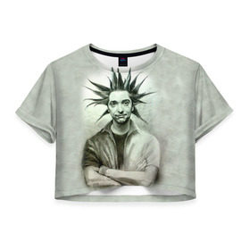 Женская футболка 3D укороченная с принтом Горшок в Екатеринбурге, 100% полиэстер | круглая горловина, длина футболки до линии талии, рукава с отворотами | арт | киш. король и шут. горшенев
