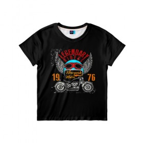 Детская футболка 3D с принтом Мото 1976 в Екатеринбурге, 100% гипоаллергенный полиэфир | прямой крой, круглый вырез горловины, длина до линии бедер, чуть спущенное плечо, ткань немного тянется | 3d | legendary riders | riders | rock | авто | автомобильные | гонщик | дорога | колеса | крылья | мото | мотоциклы | рок