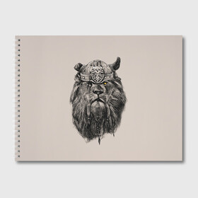 Альбом для рисования с принтом Старый воин в Екатеринбурге, 100% бумага
 | матовая бумага, плотность 200 мг. | Тематика изображения на принте: борода | взгляд | викинг | воин | грива | косы | лев | рога | череп | шлем
