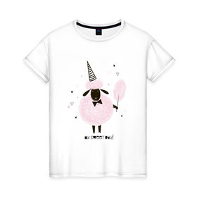 Женская футболка хлопок с принтом овца в Екатеринбурге, 100% хлопок | прямой крой, круглый вырез горловины, длина до линии бедер, слегка спущенное плечо | my sweet day | барашек | сахарная вата | сладкая вата | хорошего дня