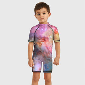 Детский купальный костюм 3D с принтом Светящаяся туманность в Екатеринбурге, Полиэстер 85%, Спандекс 15% | застежка на молнии на спине | Тематика изображения на принте: m 42 | вселенная | галактика | звезды | космос | свет | туманность ориона | цвет