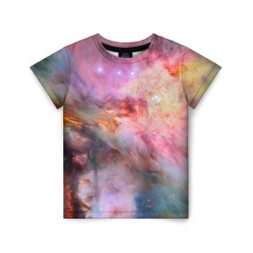 Детская футболка 3D с принтом Светящаяся туманность в Екатеринбурге, 100% гипоаллергенный полиэфир | прямой крой, круглый вырез горловины, длина до линии бедер, чуть спущенное плечо, ткань немного тянется | m 42 | вселенная | галактика | звезды | космос | свет | туманность ориона | цвет