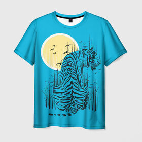 Мужская футболка 3D с принтом тигр в Екатеринбурге, 100% полиэфир | прямой крой, круглый вырез горловины, длина до линии бедер | арт | бамбук | восток | графика | живопись | китай | луна | небо | ночь | полосы | птицы | рисунок | творчество | хищник | япония