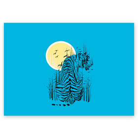 Поздравительная открытка с принтом тигр в Екатеринбурге, 100% бумага | плотность бумаги 280 г/м2, матовая, на обратной стороне линовка и место для марки
 | Тематика изображения на принте: арт | бамбук | восток | графика | живопись | китай | луна | небо | ночь | полосы | птицы | рисунок | творчество | хищник | япония