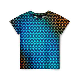 Детская футболка 3D с принтом object grid в Екатеринбурге, 100% гипоаллергенный полиэфир | прямой крой, круглый вырез горловины, длина до линии бедер, чуть спущенное плечо, ткань немного тянется | Тематика изображения на принте: dot | абстракция | метал | сетка | текстура