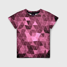 Детская футболка 3D с принтом Розовые треугольники в Екатеринбурге, 100% гипоаллергенный полиэфир | прямой крой, круглый вырез горловины, длина до линии бедер, чуть спущенное плечо, ткань немного тянется | Тематика изображения на принте: abstract | gray | lowpoly | polygon | triangle | абстракция | геометрия | полигоны | треугольники