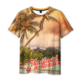 Мужская футболка 3D с принтом Тайланд - это рай в Екатеринбурге, 100% полиэфир | прямой крой, круглый вырез горловины, длина до линии бедер | море | океан | пальмы | тайланд