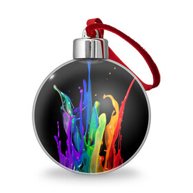 Ёлочный шар с принтом Краски в Екатеринбурге, Пластик | Диаметр: 77 мм | background | black | bright | paint | rainbow | spectrum | splash | spray | брызги | всплеск | краски | радуга | спектр | фон | черный | яркие