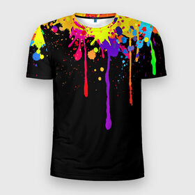 Мужская футболка 3D спортивная с принтом Краски в Екатеринбурге, 100% полиэстер с улучшенными характеристиками | приталенный силуэт, круглая горловина, широкие плечи, сужается к линии бедра | брызги | капли | кляксы | краски | спектр | яркие