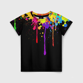 Детская футболка 3D с принтом Краски в Екатеринбурге, 100% гипоаллергенный полиэфир | прямой крой, круглый вырез горловины, длина до линии бедер, чуть спущенное плечо, ткань немного тянется | брызги | капли | кляксы | краски | спектр | яркие